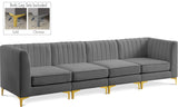 Alina Velvet / Engineered Wood / Metal / Foam Contemporary Grey Velvet Modular Sofa - 119" W x 33.5" D x 31" H