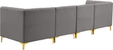 Alina Velvet / Engineered Wood / Metal / Foam Contemporary Grey Velvet Modular Sofa - 119" W x 33.5" D x 31" H