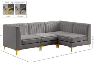 Alina Velvet / Engineered Wood / Metal / Foam Contemporary Grey Velvet Modular Sectional - 93" W x 67" D x 31" H