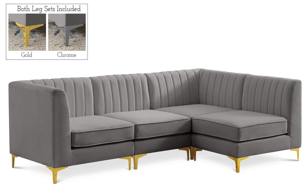 Alina Velvet / Engineered Wood / Metal / Foam Contemporary Grey Velvet Modular Sectional - 93" W x 67" D x 31" H
