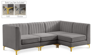 Alina Velvet / Engineered Wood / Metal / Foam Contemporary Grey Velvet Modular Sectional - 93" W x 67" D x 31" H