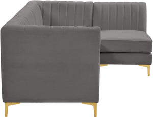 Alina Velvet / Engineered Wood / Metal / Foam Contemporary Grey Velvet Modular Sectional - 93" W x 67" D x 31" H