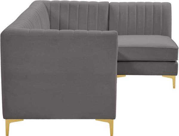Alina Velvet / Engineered Wood / Metal / Foam Contemporary Grey Velvet Modular Sectional - 93" W x 67" D x 31" H