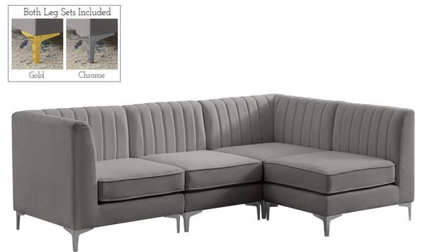 Alina Velvet / Engineered Wood / Metal / Foam Contemporary Grey Velvet Modular Sectional - 93" W x 67" D x 31" H