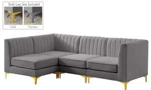 Alina Velvet / Engineered Wood / Metal / Foam Contemporary Grey Velvet Modular Sectional - 93" W x 67" D x 31" H