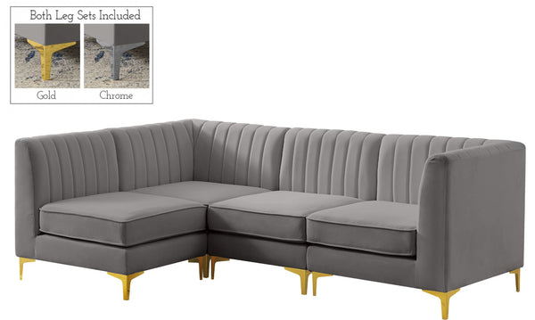 Alina Velvet / Engineered Wood / Metal / Foam Contemporary Grey Velvet Modular Sectional - 93" W x 67" D x 31" H