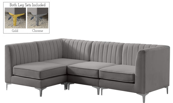 Alina Velvet / Engineered Wood / Metal / Foam Contemporary Grey Velvet Modular Sectional - 93" W x 67" D x 31" H