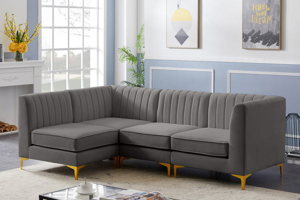 Alina Velvet / Engineered Wood / Metal / Foam Contemporary Grey Velvet Modular Sectional - 93" W x 67" D x 31" H