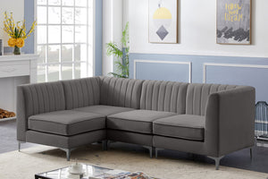 Alina Velvet / Engineered Wood / Metal / Foam Contemporary Grey Velvet Modular Sectional - 93" W x 67" D x 31" H