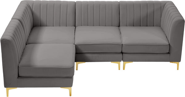 Alina Velvet / Engineered Wood / Metal / Foam Contemporary Grey Velvet Modular Sectional - 93" W x 67" D x 31" H