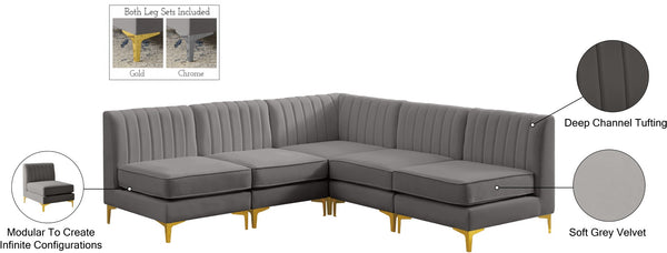 Alina Velvet / Engineered Wood / Metal / Foam Contemporary Grey Velvet Modular Sectional - 85.5" W x 85.5" D x 31" H