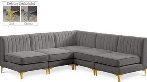 Alina Velvet / Engineered Wood / Metal / Foam Contemporary Grey Velvet Modular Sectional - 85.5" W x 85.5" D x 31" H