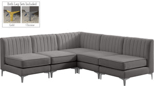 Alina Velvet / Engineered Wood / Metal / Foam Contemporary Grey Velvet Modular Sectional - 85.5" W x 85.5" D x 31" H
