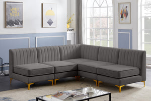 Alina Velvet / Engineered Wood / Metal / Foam Contemporary Grey Velvet Modular Sectional - 85.5" W x 85.5" D x 31" H