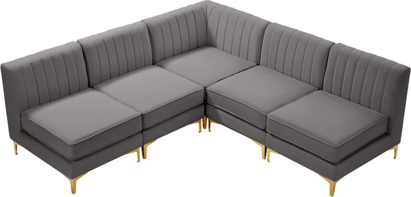 Alina Velvet / Engineered Wood / Metal / Foam Contemporary Grey Velvet Modular Sectional - 85.5" W x 85.5" D x 31" H