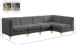 Alina Velvet / Engineered Wood / Metal / Foam Contemporary Grey Velvet Modular Sectional - 119" W x 59.5" D x 31" H
