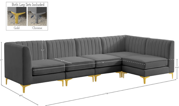 Alina Velvet / Engineered Wood / Metal / Foam Contemporary Grey Velvet Modular Sectional - 119" W x 59.5" D x 31" H