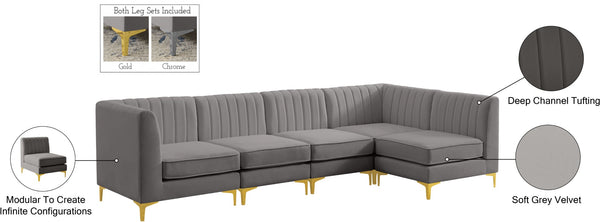 Alina Velvet / Engineered Wood / Metal / Foam Contemporary Grey Velvet Modular Sectional - 119" W x 59.5" D x 31" H