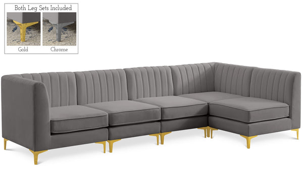 Alina Velvet / Engineered Wood / Metal / Foam Contemporary Grey Velvet Modular Sectional - 119" W x 59.5" D x 31" H