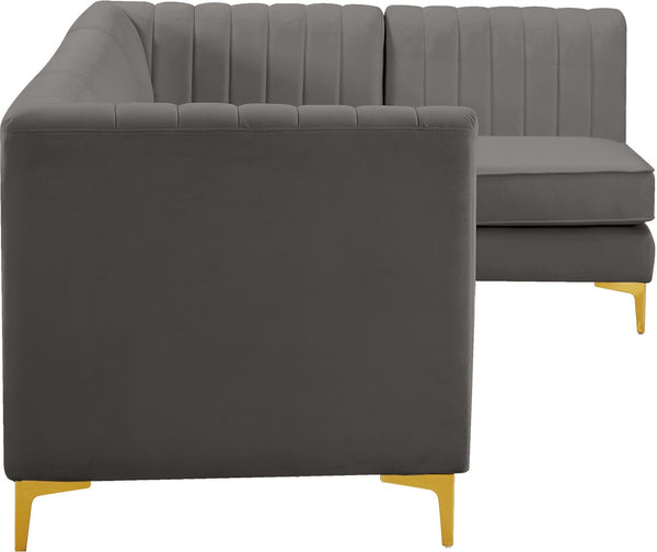 Alina Velvet / Engineered Wood / Metal / Foam Contemporary Grey Velvet Modular Sectional - 119" W x 59.5" D x 31" H