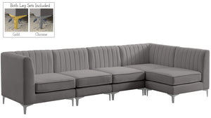 Alina Velvet / Engineered Wood / Metal / Foam Contemporary Grey Velvet Modular Sectional - 119" W x 59.5" D x 31" H