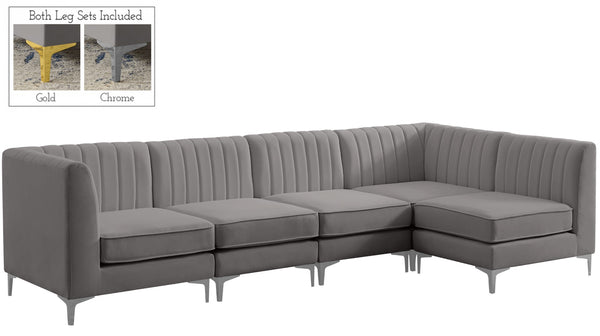 Alina Velvet / Engineered Wood / Metal / Foam Contemporary Grey Velvet Modular Sectional - 119" W x 59.5" D x 31" H