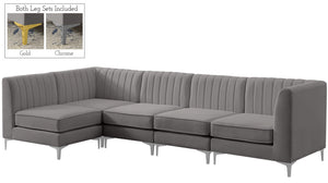 Alina Velvet / Engineered Wood / Metal / Foam Contemporary Grey Velvet Modular Sectional - 119" W x 59.5" D x 31" H