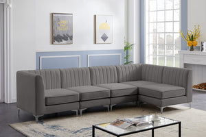 Alina Velvet / Engineered Wood / Metal / Foam Contemporary Grey Velvet Modular Sectional - 119" W x 59.5" D x 31" H