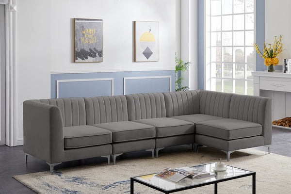 Alina Velvet / Engineered Wood / Metal / Foam Contemporary Grey Velvet Modular Sectional - 119" W x 59.5" D x 31" H
