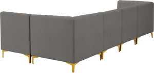 Alina Velvet / Engineered Wood / Metal / Foam Contemporary Grey Velvet Modular Sectional - 119" W x 59.5" D x 31" H