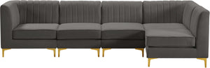 Alina Velvet / Engineered Wood / Metal / Foam Contemporary Grey Velvet Modular Sectional - 119" W x 59.5" D x 31" H