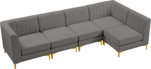 Alina Velvet / Engineered Wood / Metal / Foam Contemporary Grey Velvet Modular Sectional - 119" W x 59.5" D x 31" H