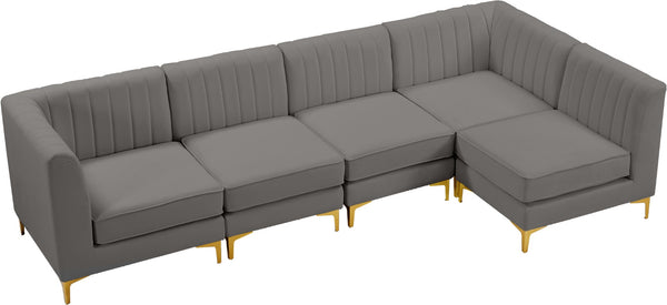 Alina Velvet / Engineered Wood / Metal / Foam Contemporary Grey Velvet Modular Sectional - 119" W x 59.5" D x 31" H
