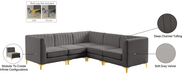 Alina Velvet / Engineered Wood / Metal / Foam Contemporary Grey Velvet Modular Sectional - 93" W x 93" D x 31" H