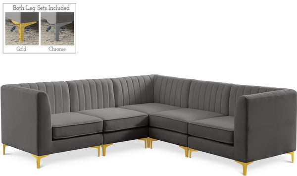 Alina Velvet / Engineered Wood / Metal / Foam Contemporary Grey Velvet Modular Sectional - 93" W x 93" D x 31" H