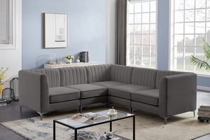 Alina Velvet / Engineered Wood / Metal / Foam Contemporary Grey Velvet Modular Sectional - 93" W x 93" D x 31" H