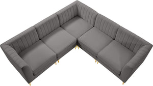 Alina Velvet / Engineered Wood / Metal / Foam Contemporary Grey Velvet Modular Sectional - 93" W x 93" D x 31" H