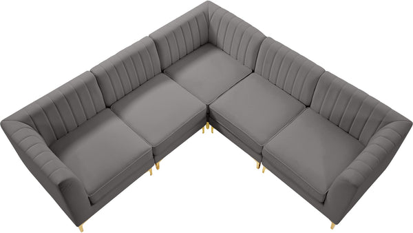 Alina Velvet / Engineered Wood / Metal / Foam Contemporary Grey Velvet Modular Sectional - 93" W x 93" D x 31" H