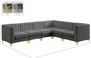 Alina Velvet / Engineered Wood / Metal / Foam Contemporary Grey Velvet Modular Sectional - 119" W x 93" D x 31" H