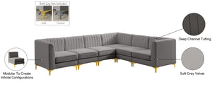 Alina Velvet / Engineered Wood / Metal / Foam Contemporary Grey Velvet Modular Sectional - 119" W x 93" D x 31" H
