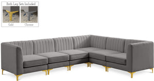 Alina Velvet / Engineered Wood / Metal / Foam Contemporary Grey Velvet Modular Sectional - 119" W x 93" D x 31" H
