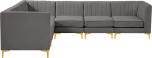 Alina Velvet / Engineered Wood / Metal / Foam Contemporary Grey Velvet Modular Sectional - 119" W x 93" D x 31" H