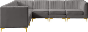 Alina Velvet / Engineered Wood / Metal / Foam Contemporary Grey Velvet Modular Sectional - 119" W x 93" D x 31" H