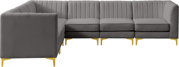 Alina Velvet / Engineered Wood / Metal / Foam Contemporary Grey Velvet Modular Sectional - 119" W x 93" D x 31" H