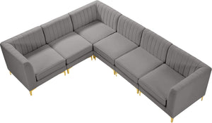 Alina Velvet / Engineered Wood / Metal / Foam Contemporary Grey Velvet Modular Sectional - 119" W x 93" D x 31" H