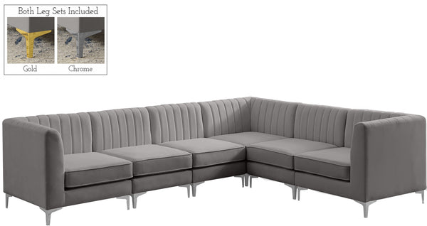 Alina Velvet / Engineered Wood / Metal / Foam Contemporary Grey Velvet Modular Sectional - 119" W x 93" D x 31" H