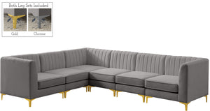 Alina Velvet / Engineered Wood / Metal / Foam Contemporary Grey Velvet Modular Sectional - 119" W x 93" D x 31" H