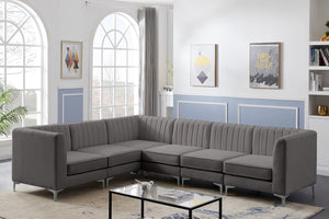 Alina Velvet / Engineered Wood / Metal / Foam Contemporary Grey Velvet Modular Sectional - 119" W x 93" D x 31" H
