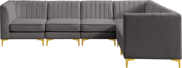 Alina Velvet / Engineered Wood / Metal / Foam Contemporary Grey Velvet Modular Sectional - 119" W x 93" D x 31" H