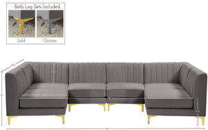 Alina Velvet / Engineered Wood / Metal / Foam Contemporary Grey Velvet Modular Sectional - 119" W x 59.5" D x 31" H